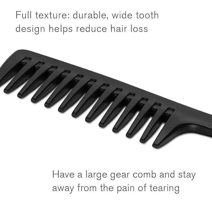 Wide Tooth Anti-Knotting Comb - Anti-Static and Durable, Suitable for Wet or Dry, Long or Short Hair, Reduces Tangling and Hair Loss (Black)