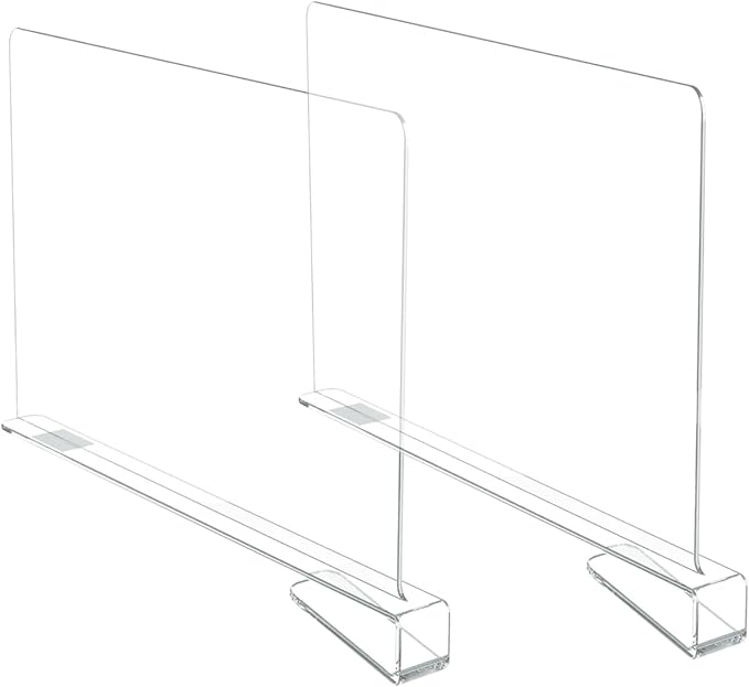 2 Pack Acrylic Shelf Dividers for Closet Organization, Adjustable Clear Clothes Purse Dividers for Closet, Shelf Separators in Closet Vertical Organizers for Sweater Storage