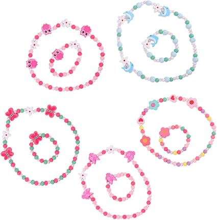 Toyvian Lightweight Kids Necklace Bracelet Set Beads Girls Toys and Jewelry Sets