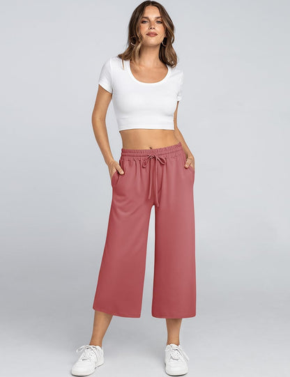TARSE Women's Summer High Waisted Yoga Capri Pants Plus Size Casual Sport Activewear Capris Sweatpants Loose Fit