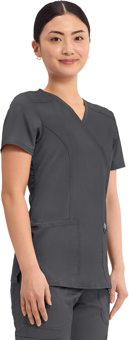 6XL Cherokee WW Revolution Scrub Tops Women Mock Wrap 2 Pockets Nurse Shirt | Slim Fit, Instrument Loop, Soft 2-Way Stretch Fabric, Durable Construction, Side Vents, Easy Care, Breathable, Healthcare Use