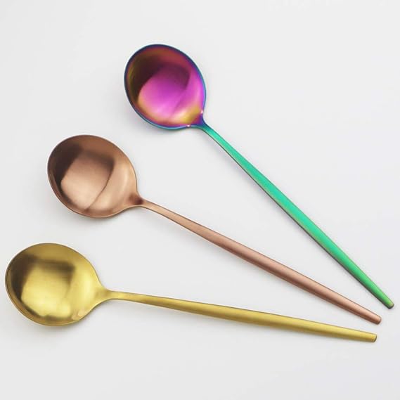 Matte Flatware Sets 6Pcs Dinner Spoons Set Stainless Steel Spoons Soup Spoon Long Handle Dessert Scoop for Rice Porridge Salad Dinnerware (Soup Spoon 8.26"1.41oz, White Silver)