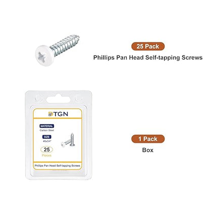 8x34" White Screws 25Pack - Zinc Plated Carbon Steel Pan Head Phillips Sheet Metal Screw Self-Tapping Screw Wood Screws