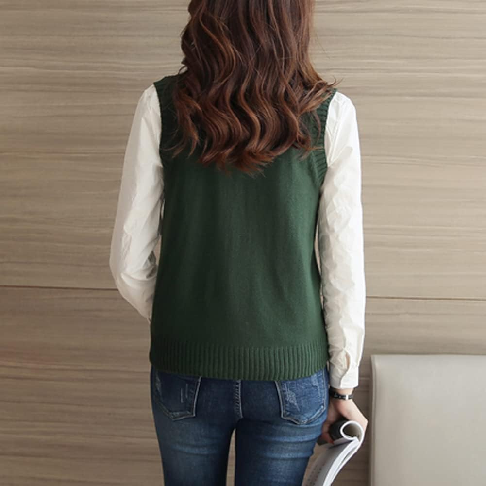 jinghuiyue Women’s V Neck Sweater Vest School Uniform Solid Color Sleeveless Knit Sweaters Pullover Tank Tops