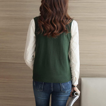 jinghuiyue Women’s V Neck Sweater Vest School Uniform Solid Color Sleeveless Knit Sweaters Pullover Tank Tops