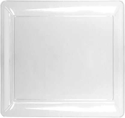 Party Essentials Hard Plastic 16 x 16-Inch Square Serving Tray, 3-Count, Crystal Clear