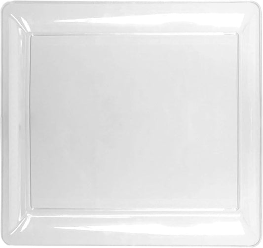 Party Essentials Hard Plastic 16 x 16-Inch Square Serving Tray, 3-Count, Crystal Clear