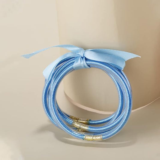 COLORFUL BLING Glitter Jelly Bangles Bracelets Set for Women Filled Silicone Party Bar Costume (C light blue) 8 inch