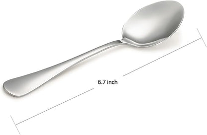 Stainless Steel 12-Piece Teaspoons Set, Table Dessert Spoons Pack for 12 (Silver 6.7 Inches)