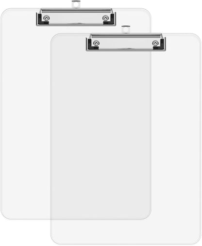 A4 Plastic Clipboard 2 Pack, 8.5 x 11 Clear Colored Clip Boards with Low Profile Clip, Letter Size for Classroom, Teacher, Students, School  Office Supplies
