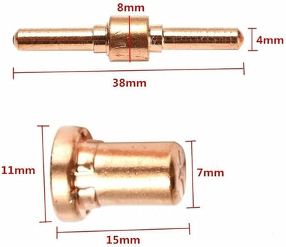 60Pcs Extended Long Electrode Tip Consumables For PT31 Air Plasma Cutter, Plasma Cutting Equipment Electrode Nozzle Kit