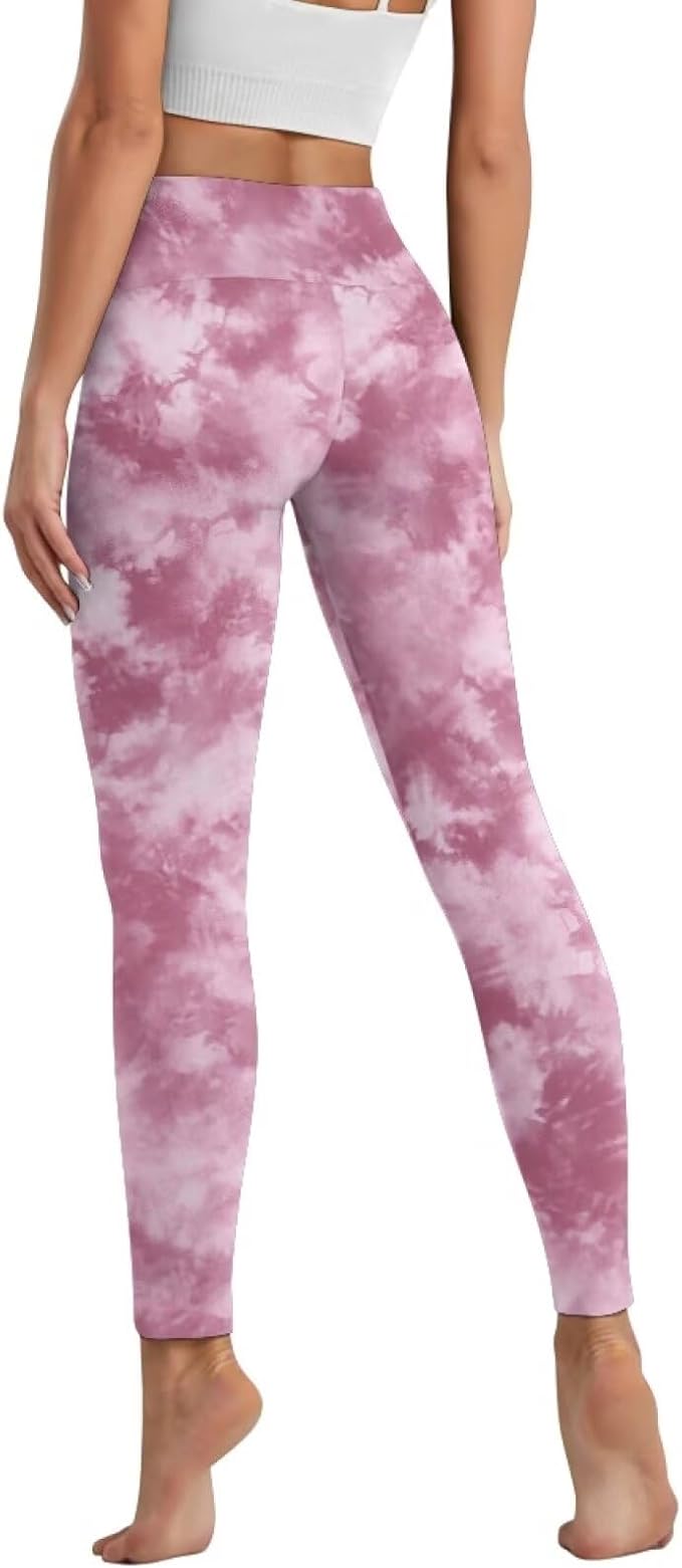Leggings with Pockets for Women Tummy Control Workout Pants Tie Dye Leggings High Waisted Yoga Pant Gym Trousers