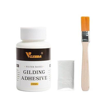 Gold Leaf Adhesive,Gilding Adhesive,Gold Leaf Glue for Craft, Arts, Wood Use (100ml  Brush  Gloves)