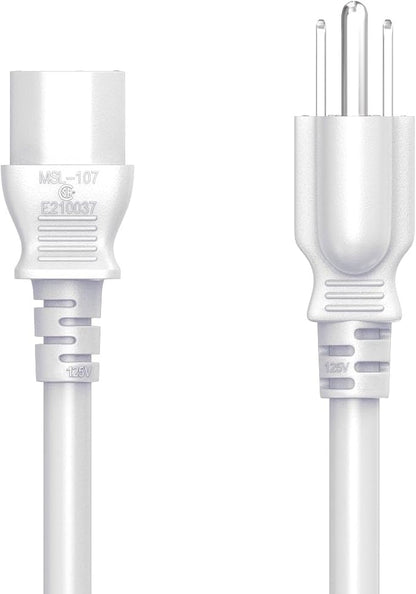 CableLeader 6ft 18 AWG Universal Power Cord IEC320 C13 to NEMA 5-15P, Extension Power Cord, Compatible with Computers, Monitors, Printers  TVs, White