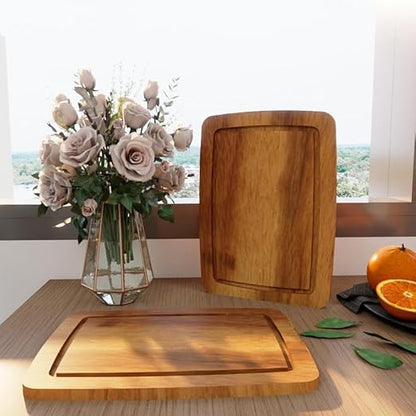 Acacia Wood Cutting Boards For Kitchen,Wooden Cutting Boards For Kitchen,Chopping Board With Deep Groove,Wood Cutting Boards 10"X14"
