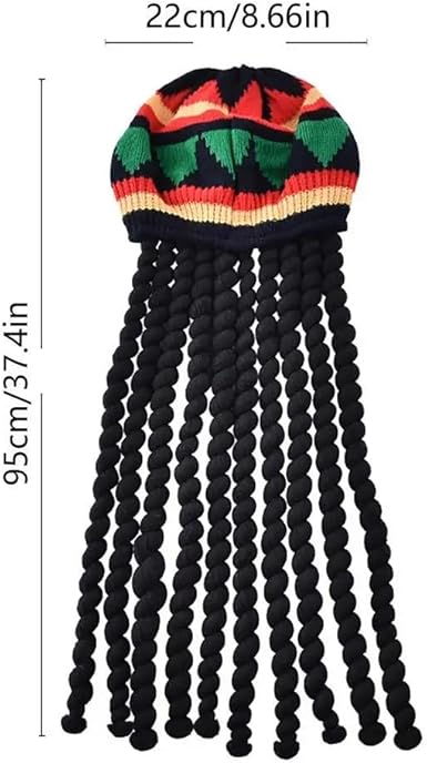 Unisex Rasta Wig Braids Hat Knitted Jamaican Rasta Beanie Cap with Dreadlocks Halloween Costume for Men Women
