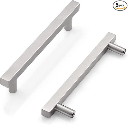 Probrico Cabinet Handles-(Pack of 5) Stainless Steel 4 inch (102mm) Hole Centers Square T Bar Kitchen Cabinet Handles Drawer Pulls for Kitchen Furniture Hardware