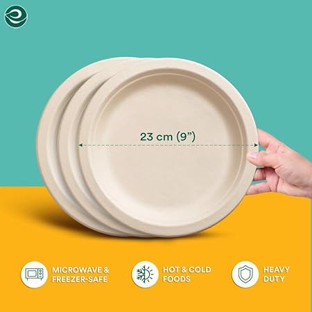 ECO SOUL Compostable 9 Inch Biodegradable Disposable Paper Plates  Eco-Friendly Dinner, Party, Wedding, Event