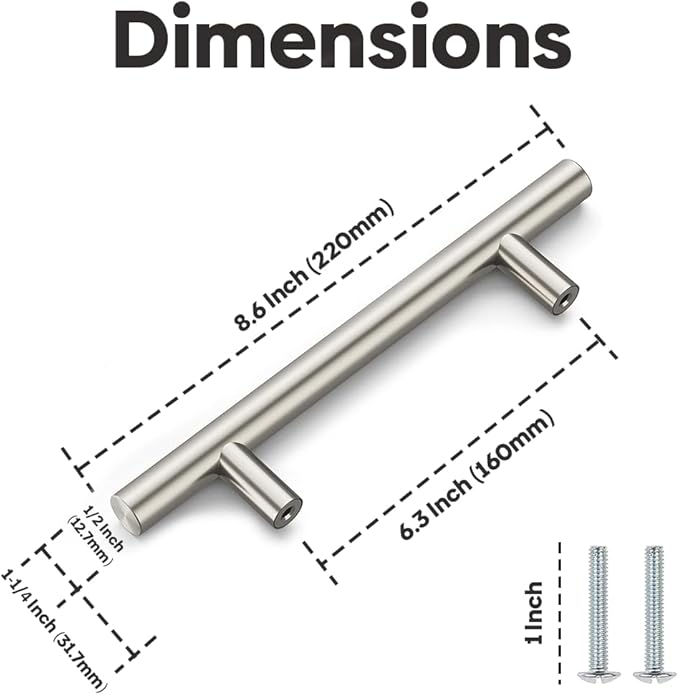 Home & Beyond 10 pcs Brushed Nickel Cabinet Pulls 8.6" (220mm) Handle, 6.3" (160mm) Screw Spacing, Kitchen Cabinet Pulls Brushed Nickel, Cabinet Hardware Dresser Handles, Satin Nickel Cabinet Handles