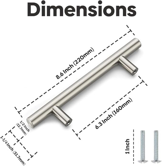 Home & Beyond 10 pcs Brushed Nickel Cabinet Pulls 8.6" (220mm) Handle, 6.3" (160mm) Screw Spacing, Kitchen Cabinet Pulls Brushed Nickel, Cabinet Hardware Dresser Handles, Satin Nickel Cabinet Handles