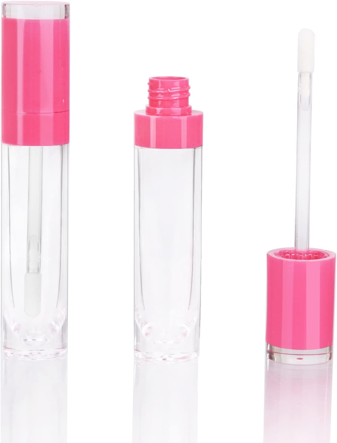 COSIDEA 6 pcs Empty 8ml Lip Gloss Tubes with clear Wand?Round Rose Pink Lipgloss Containers?DIY cosmetic packing Container Bulk Wholesale