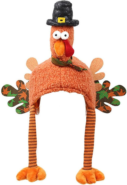 Full Head Turkey Headgear,Realistic Silly Turkey Hat Mask with Dangling Legs,Thanksgiving Plush Turkey Cap for Party