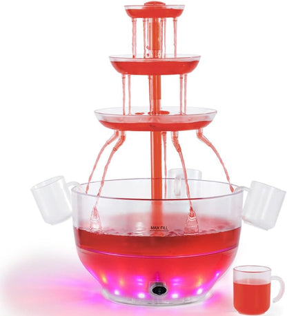 Kusini Drink Fountain for Parties - 1 Gallon Max, 3 Tier Punch Bowl Drink Tower, LED Base, 4 Reusable Cups - Drink Dispenser Machine for, Juice, Punch, Pani Puri Fountain for Party Hosting Supplies