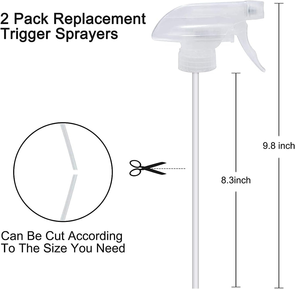 Spray Bottle Mist Spray Stream Trigger Replacement Parts Spray Bottle Trigger Sprayer Bottle Nozzles With Pipes Fits 8 oz /16 oz 28/400 Round Neck Bottles Clear 2 Pcs (2PCS, Clear)