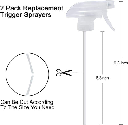 Spray Bottle Mist Spray Stream Trigger Replacement Parts Spray Bottle Trigger Sprayer Bottle Nozzles With Pipes Fits 8 oz /16 oz 28/400 Round Neck Bottles Clear 2 Pcs (2PCS, Clear)