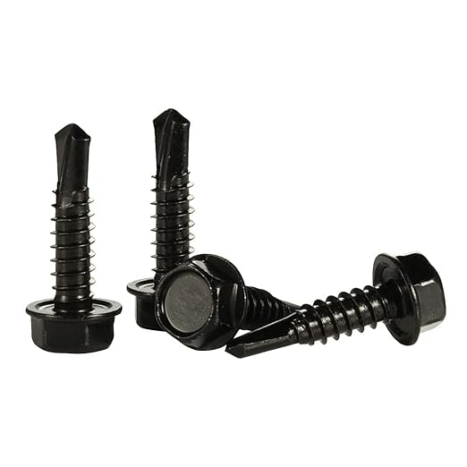 10 x 1" Hex Washer Head Self Drilling Screws, 410 Stainless Steel Self Tapping Sheet Metal Tek Screws, Black Oxide, 100 PCS