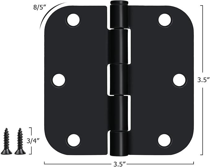 Egofine Door Hinges 12 Pack, 3.5" x 3.5" Interior Hinges With 58" Radius Corners, Matte Black