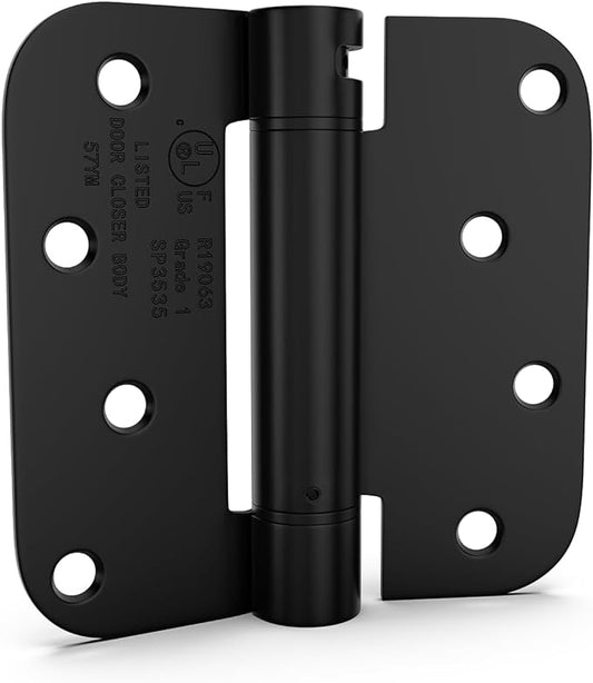 goldenwarm 2Pack Black Door Hinges 4 Inch Self Closing Spring Door Hinge with 58" Radius Corners - Adjustable Door Closing, Residential  Heavy-Duty Hardware