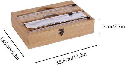 Bamboo Food Wrap Dispenser Storage Dispenser For Aluminum Foil Dispenser Fresh-keeping Film With Cutter Cling Film Holder Kitchen Accessories (2-layers)
