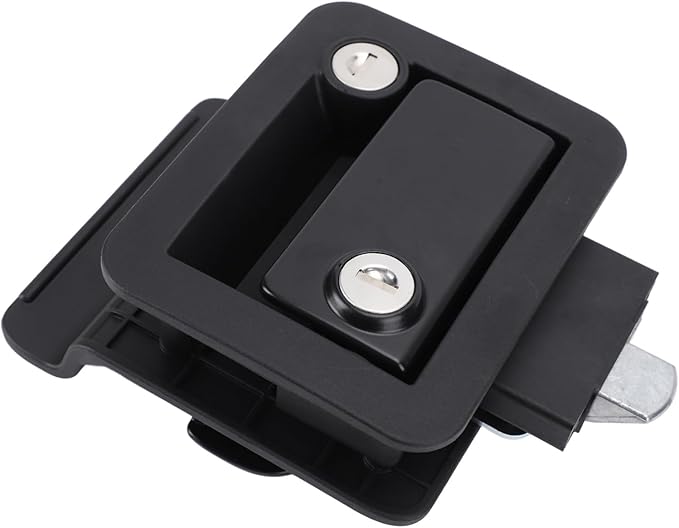 RV Door Lock, Enhanced Security for Motor Home Travel Trailer, Zinc Alloy with Switch, and Wearproof, Black Design, Dual Lock with Matching Keys, Dust Protection Foam, Screw