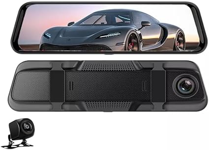 10 Inch 2 Lens Mirror Dash Cam Mirror Recorder 2 Channels Dual Dash Cam, 2K 10" Full HD Touch Dual Lens Mirror Recorder Night Free 64GB TF Card