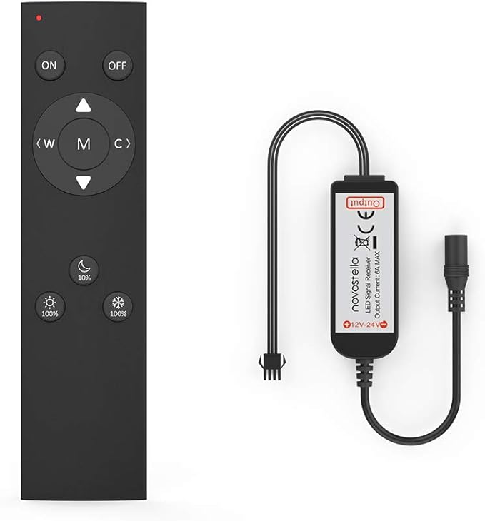 NOVOSTELLA 360 RF remote control for 20ft and 40ft tunable white LED light strip kit, dimmable 3000K-6000K, warm white and daytime white light, 10 brightness levels