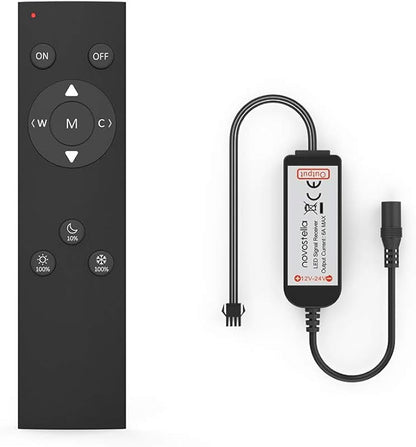NOVOSTELLA 360 RF remote control for 20ft and 40ft tunable white LED light strip kit, dimmable 3000K-6000K, warm white and daytime white light, 10 brightness levels