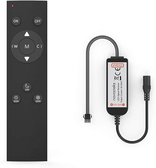 NOVOSTELLA 360 RF remote control for 20ft and 40ft tunable white LED light strip kit, dimmable 3000K-6000K, warm white and daytime white light, 10 brightness levels