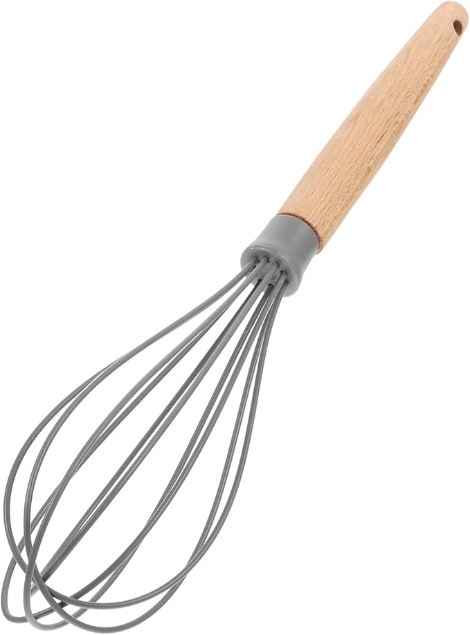 Premium Whisk Silicone Whisk Baking Tools with Beechwood Handle Non-stick Whisk Heat Resistant Whisk