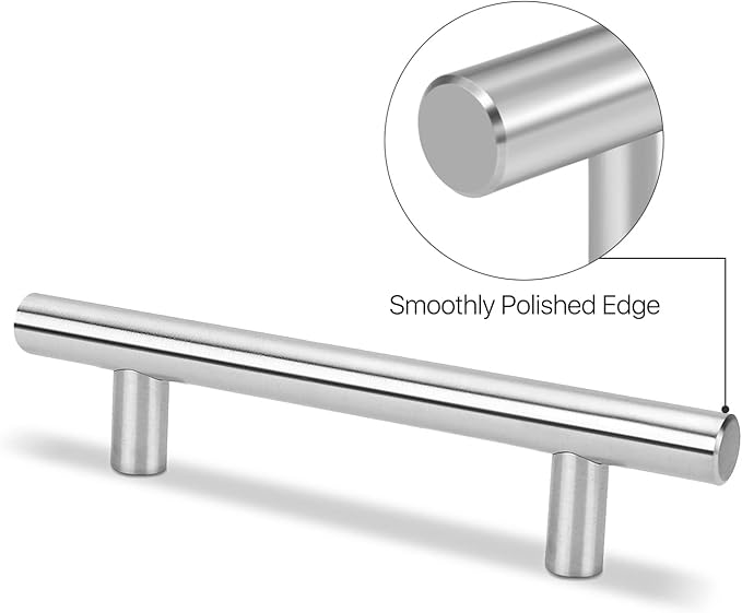 Flexzion 1 Pack Kitchen Cabinet Handles Silver Drawer Pulls 4 inch, 2.5 inch Hole Center, Stainless Steel T Bar with Satin Brushed Nickel, Hardware for Kitchen Cupboard Door Bathroom Furniture