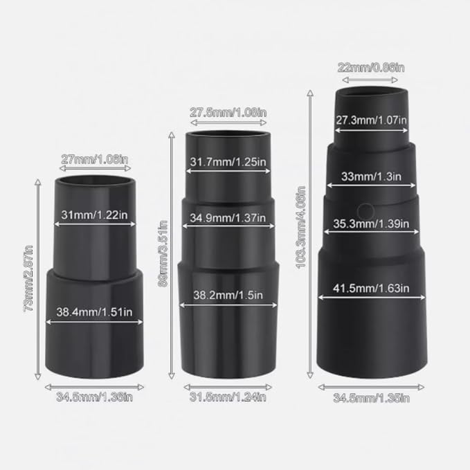 3Pcs Vacuum Hose Adapter,1-38 inch to 1-14" ,1-12" to 1-38" to 1-14" ,1" to 1-18" to 1-38" to 1-58" Vacuum Adapter,for Wet Dry Shop Vac Cleaner