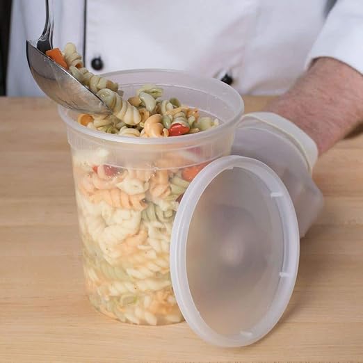 Microwavable Hot and Cold Translucent Plastic Deli Food Storage Container with Lid, 32-Ounce (24-Pack)