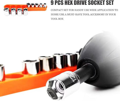 14 Socket Set Metric Socket Set, Standard Hex Drive Socket Set 9 PCS Impact Driver Socket Set