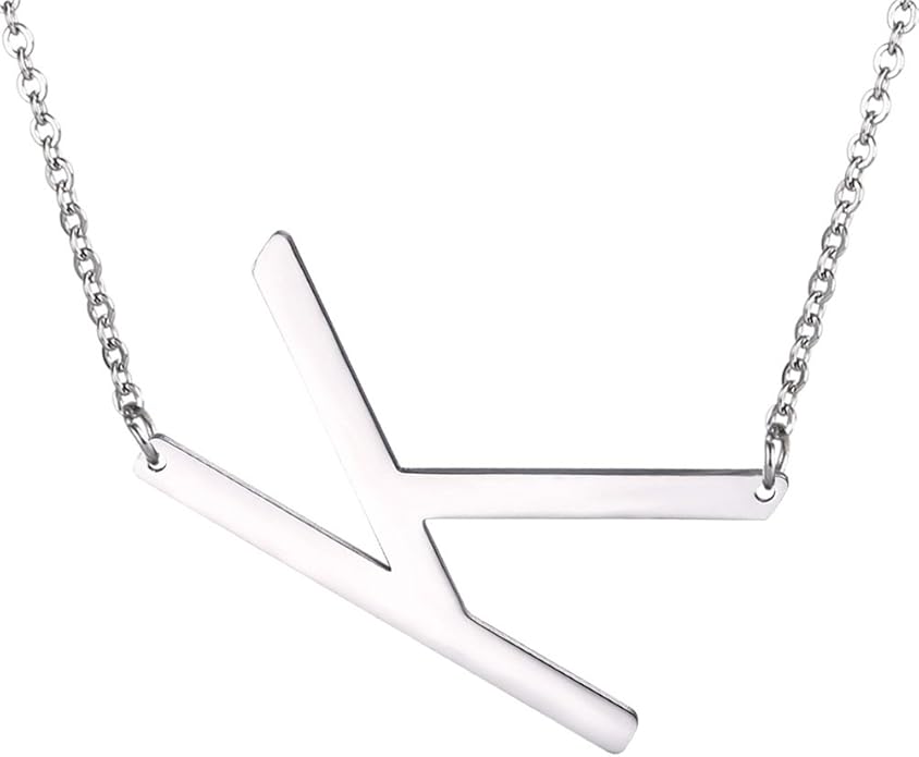 U7 Alphabet Initial Jewelry Women Girls Necklace with Letter A to Z Stainless Steel / 18K Gold Plated CZ Crystal or Statement Sideways Initials Choker Pendant Necklace, Gift Box Packed