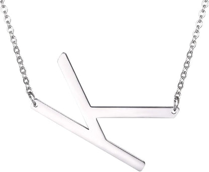 U7 Alphabet Initial Jewelry Women Girls Necklace with Letter A to Z Stainless Steel / 18K Gold Plated CZ Crystal or Statement Sideways Initials Choker Pendant Necklace, Gift Box Packed