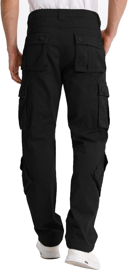 Matchstick Men's Cargo Pants, Cotton 8-Pocket Utility Work Pants, Drawstring Waist Adjustable Hem for Casual, Hiking, Outdoor