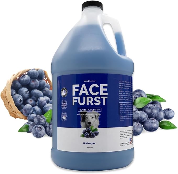 Bark2Basics Face Furst Blueberry Facial Scrub Dog Shampoo, 1 Gallon Ready to Use Pet Grooming Face Wash, Helps Remove Tear Stains, Exfoliates Dead Skin, Gentle Around Eyes, Groomer Grade