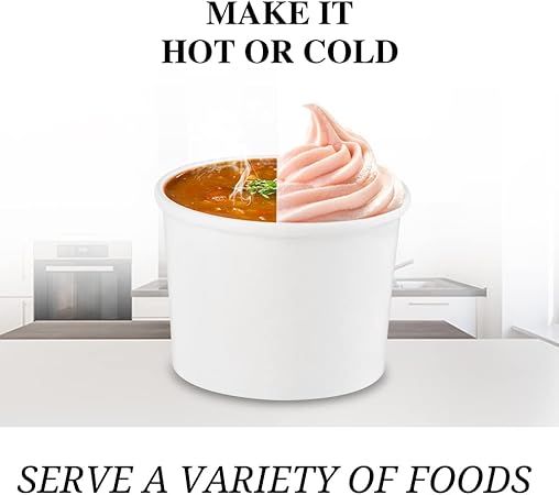 12 oz 25 Pack Paper Soup Bowls with Lids, Disposable Soup Cups, Ice Cream Containers, White Disposable Food Containers White for Hot or Cold Soup