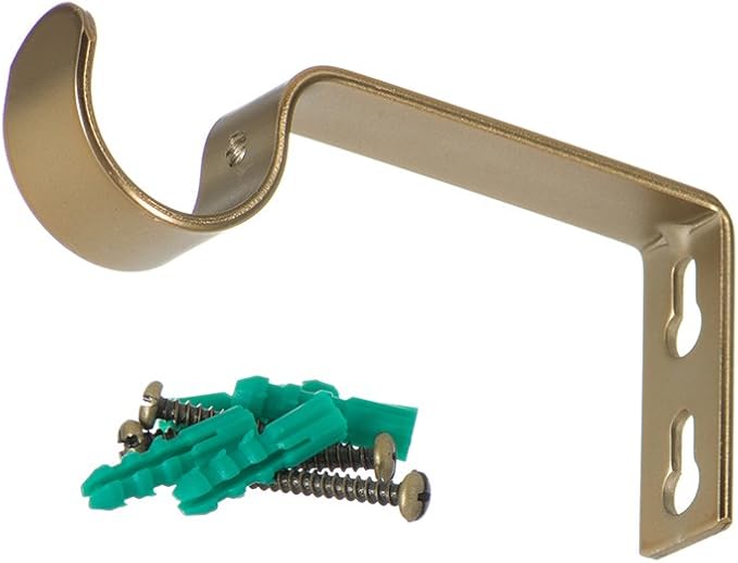 Ivilon Fixed Brackets for Curtain Rods - for 1 or 1 1/8 Inch Rods. Set of 2 - Warm Gold