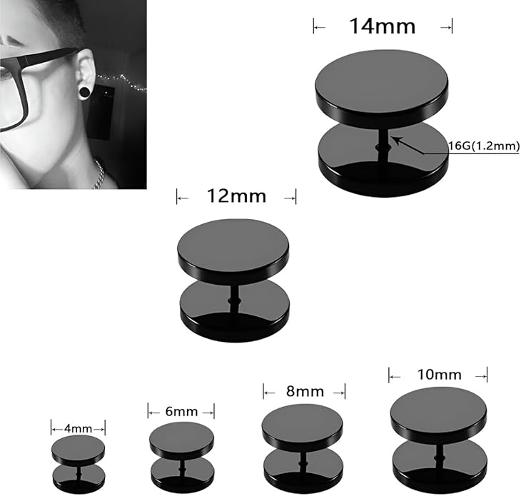 1 Pair Silvery 4 mm(6 G) Stainless Steel Fake Ear Plugs Gauges Flat Nap Screw Flat Back Stud Hide Faux Tragus Studs Hypoallergenic Sleep Cartilage Earrings Body Piercing Jewelry Women Men